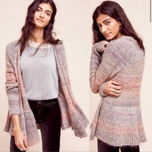 Anthropologie Cody Peplum Knit Cardigan Mohair Blend Grey Pink